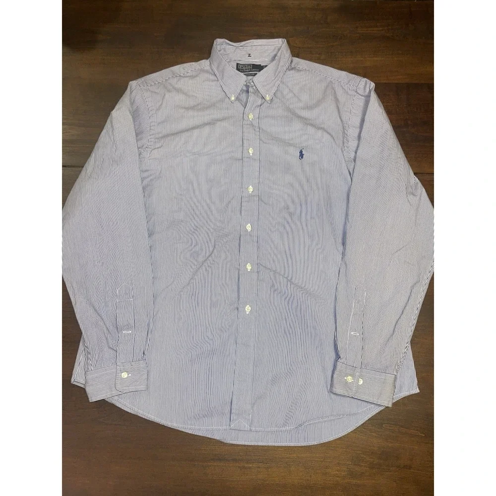 Polo Ralph Lauren Blue White Striped Button Down Dress Shirt - Size 2XL 18-45